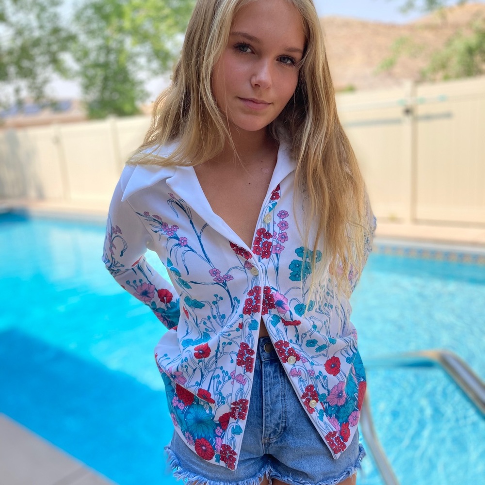 Vintage 70’s Polyester Double Knit Floral Shirt - Picture 1 of 8